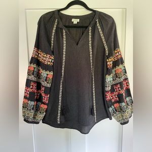 SUNDANCE Peasant Top With Colorful Embroidery, Size Medium